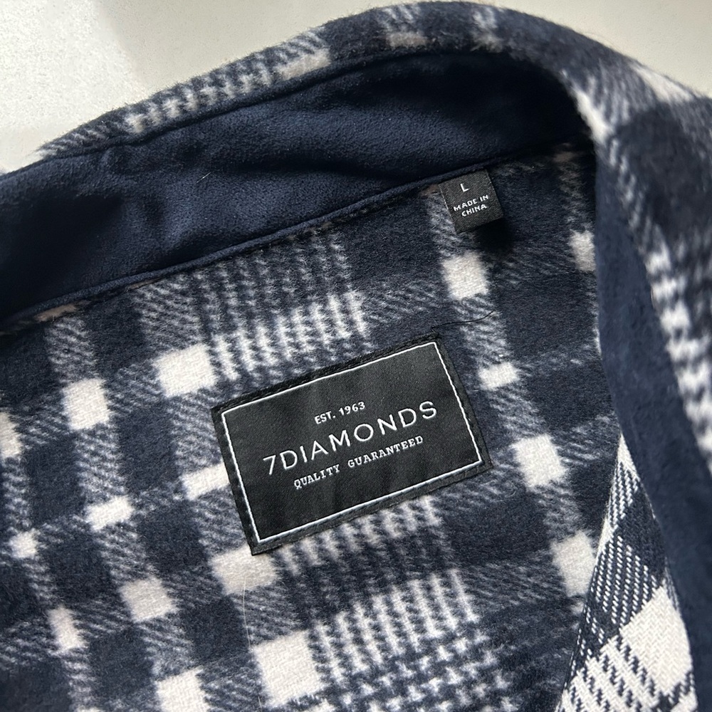 7 DIAMONDS Dark Blue and White Plaid Shirt Jacket with Pockets Men’s L